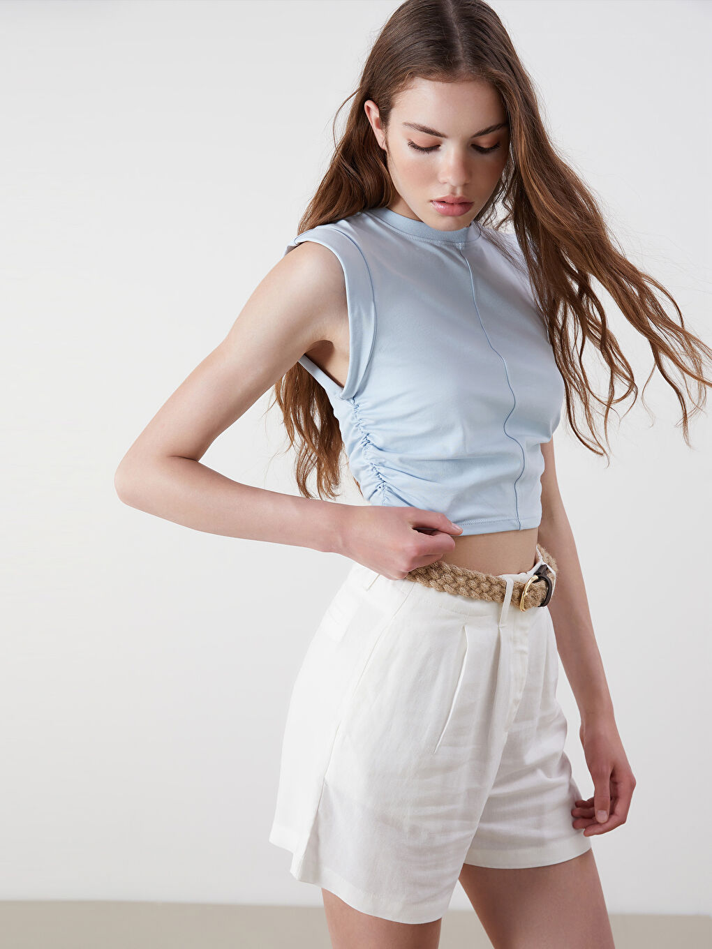 Mavi Bisiklet Yaka Büzgülü Crop