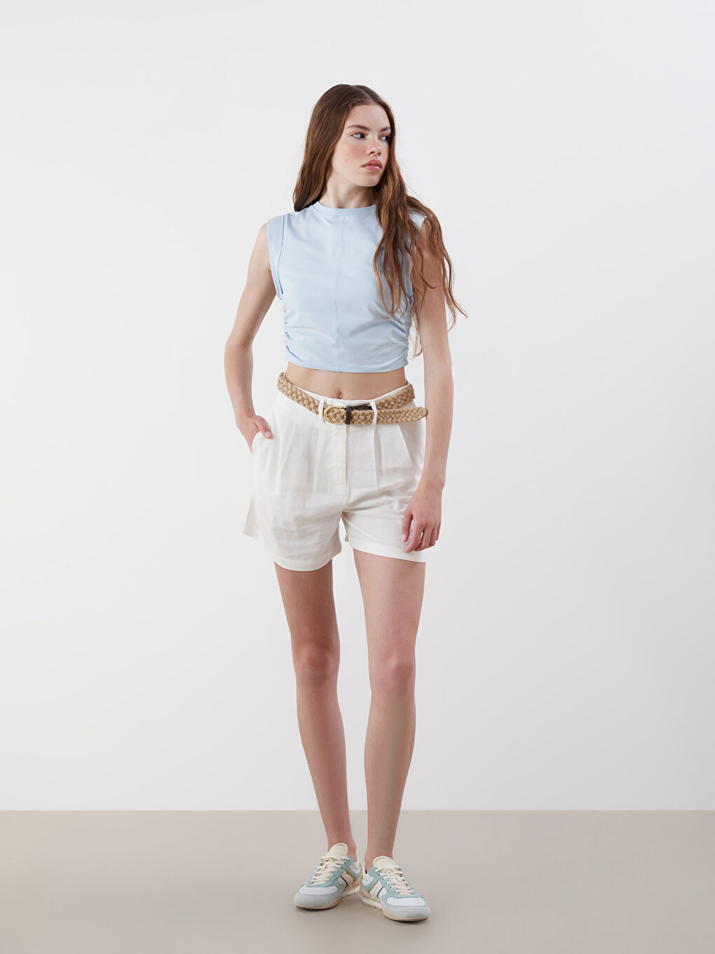 Mavi Bisiklet Yaka Büzgülü Crop-1