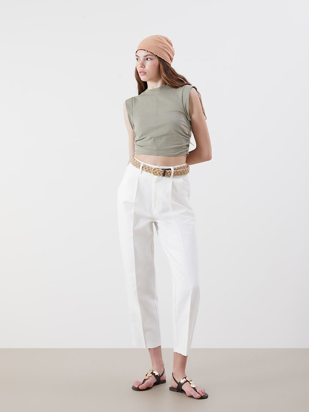 Yeşil Bisiklet Yaka Büzgülü Crop-1