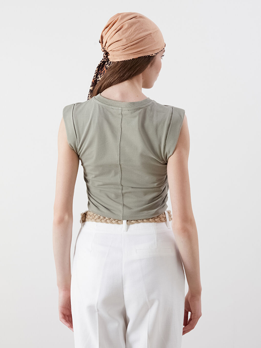 Yeşil Bisiklet Yaka Büzgülü Crop-3