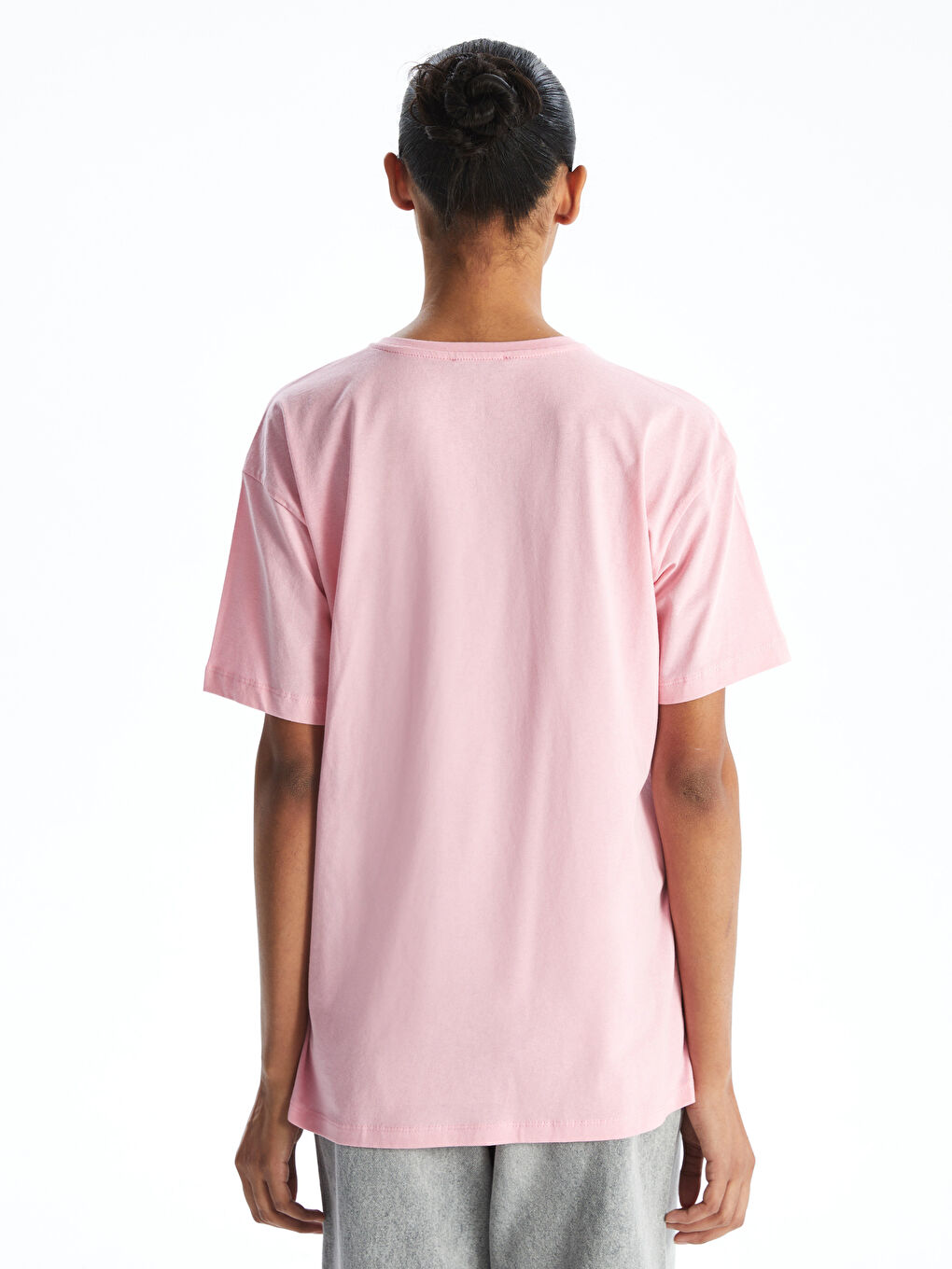 Pembe Bisiklet Yaka California Baskılı Kadın Tişört-3