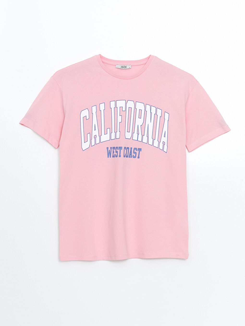 Pembe Bisiklet Yaka California Baskılı Kadın Tişört-4