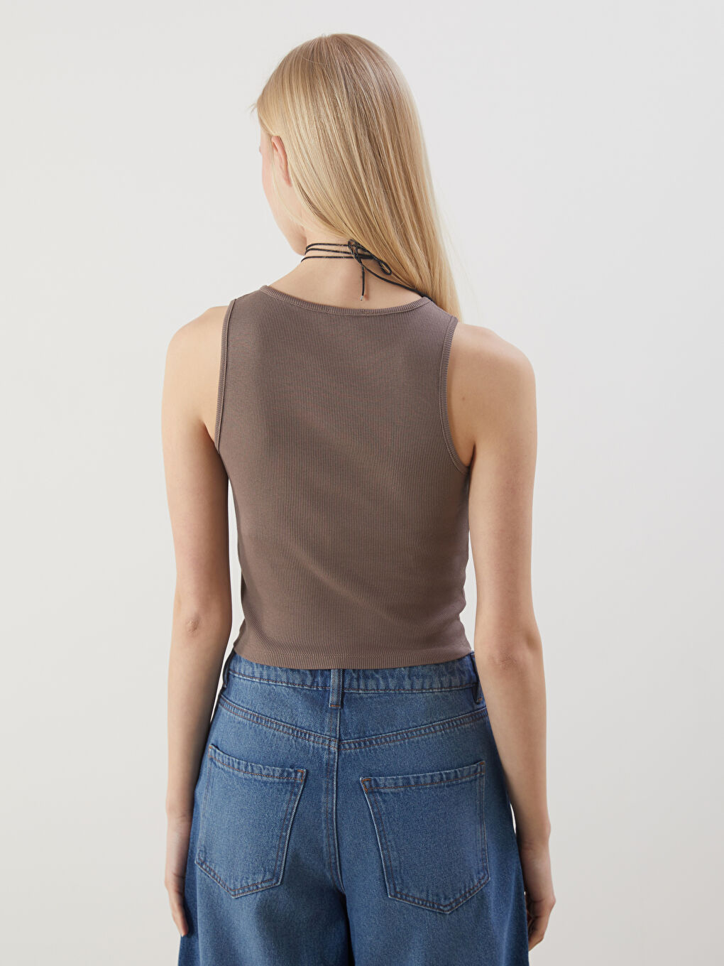 Kahverengi Bisiklet Yaka Kadın Crop-3