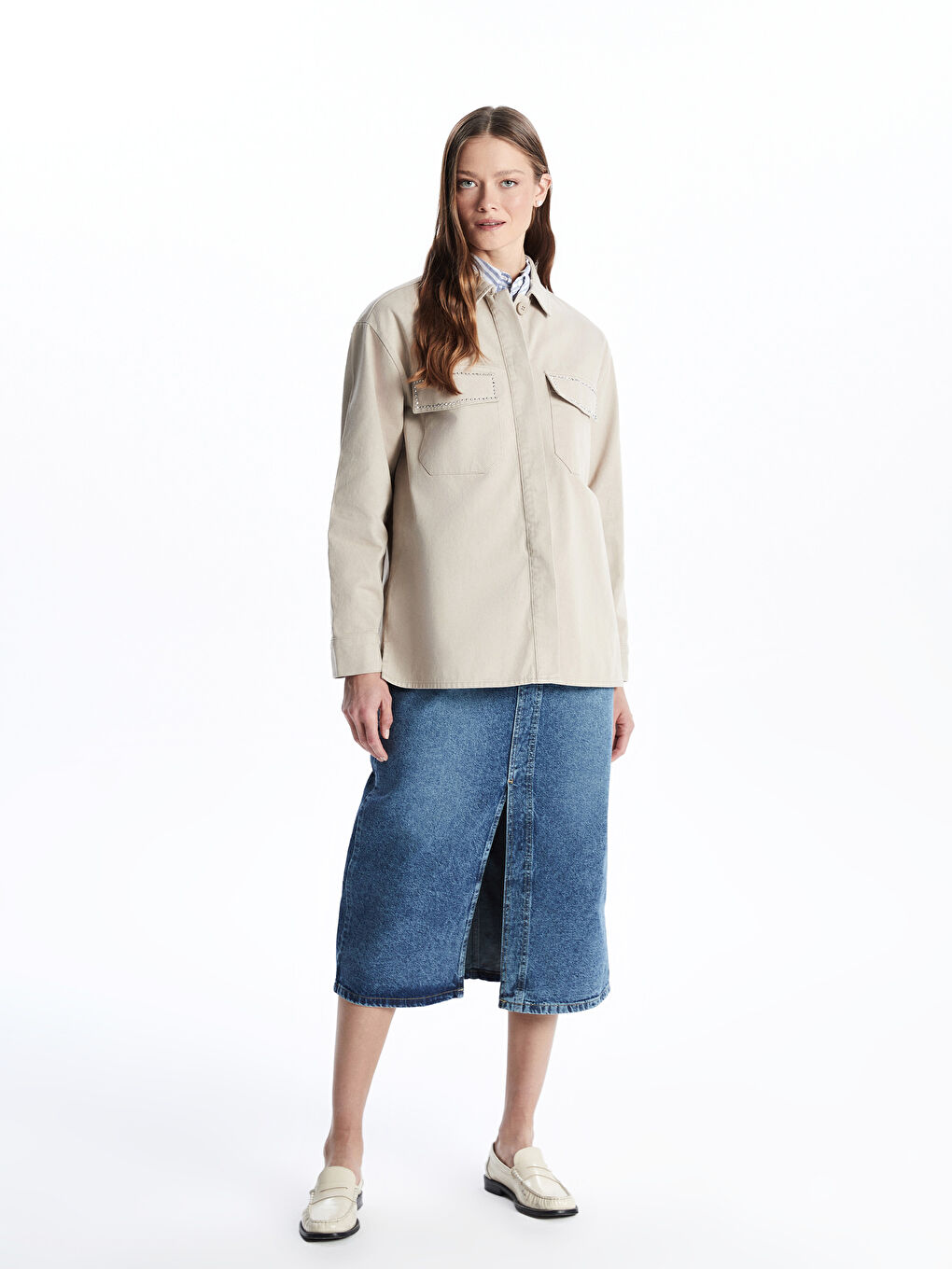 Stone-Studded Oversized Women'S Shirt Jacket -S5GR96Z8-KVB
