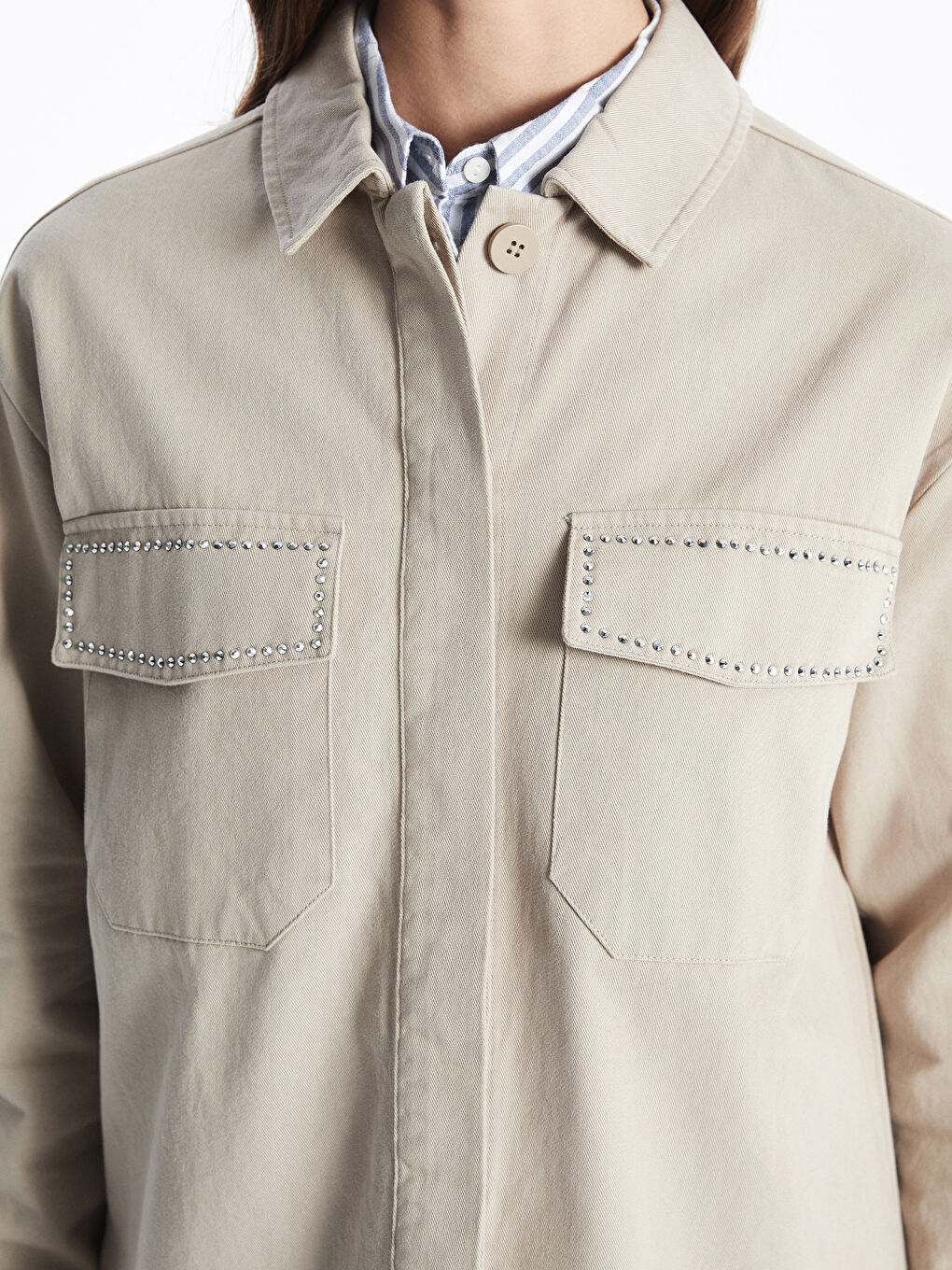 Stone-Studded Oversized Women'S Shirt Jacket -S5GR96Z8-KVB