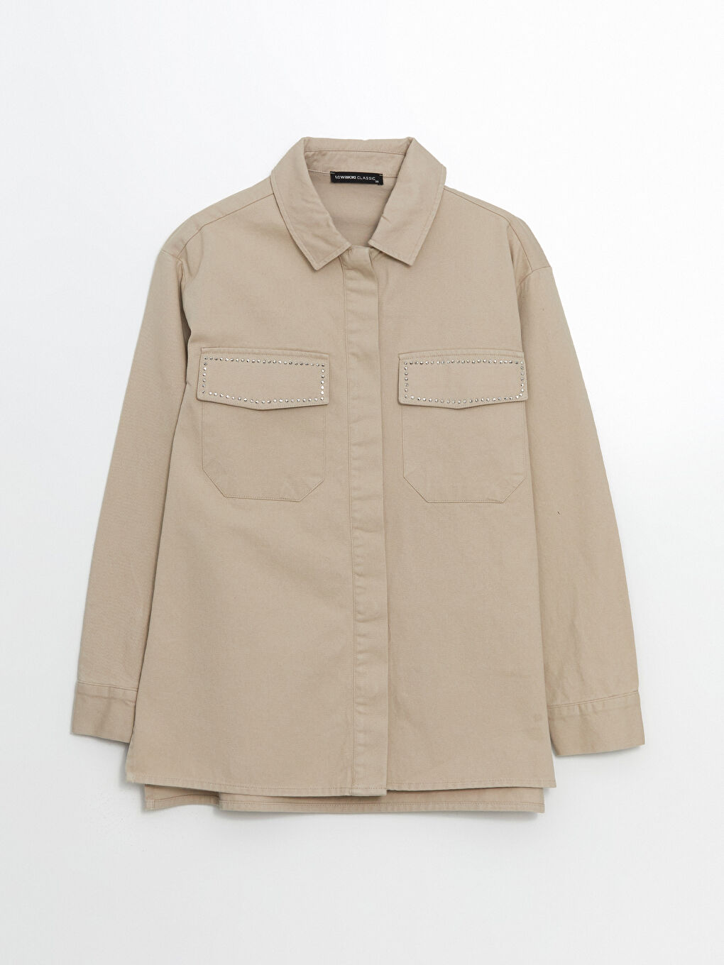 Stone-Studded Oversized Women'S Shirt Jacket -S5GR96Z8-KVB