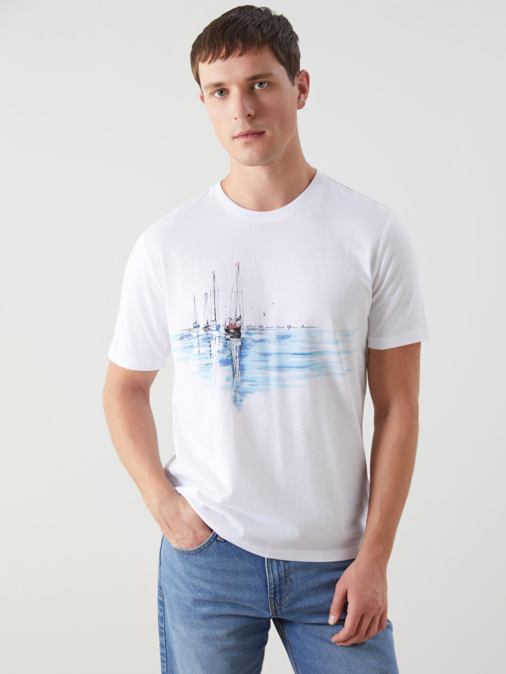 Crew Neck Printed Jersey Men's T-Shirt -S5GS04Z8-Q6K