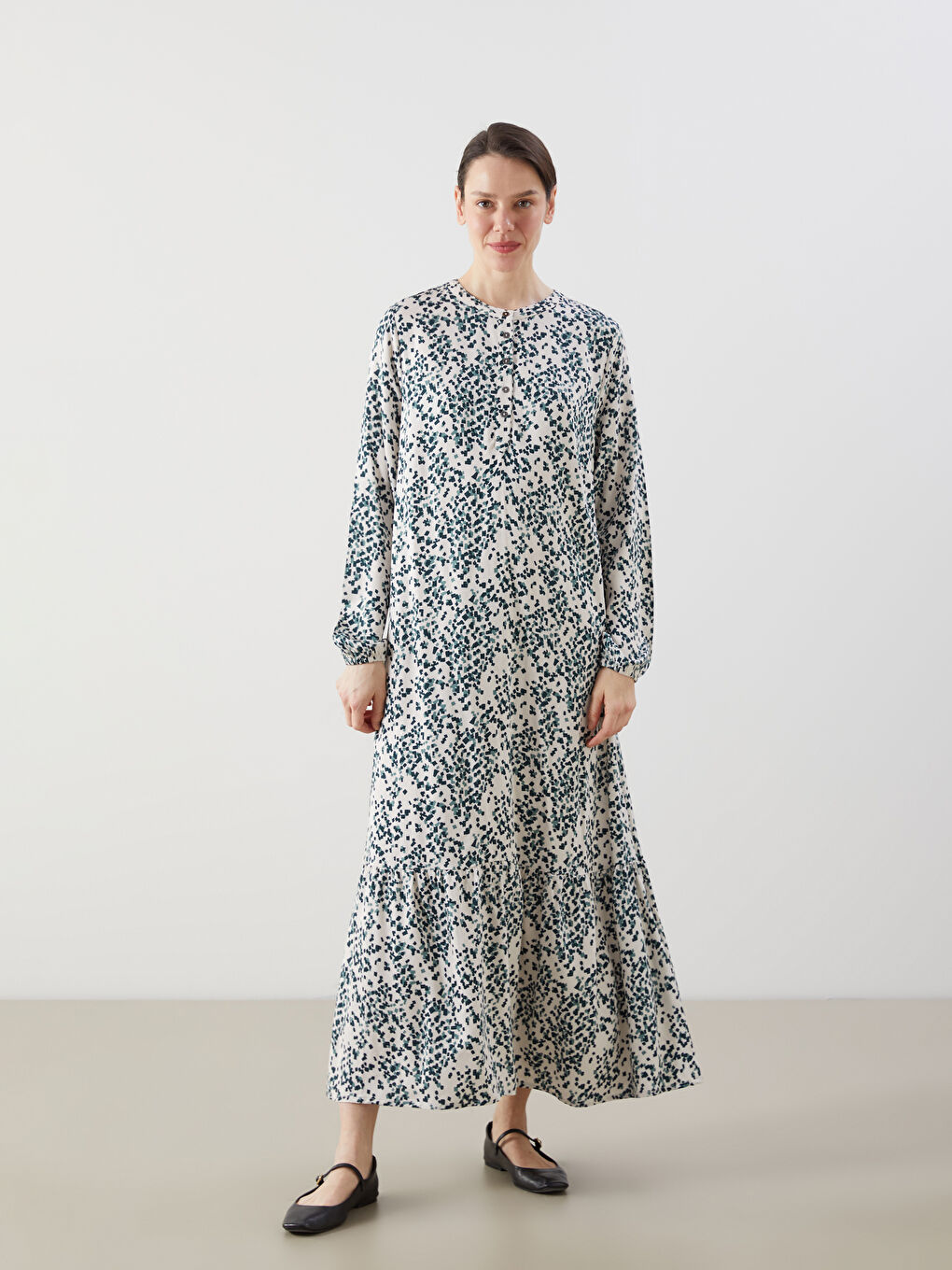 Crew Neck Patterned Women's Dress -S5GS11Z8-LQB