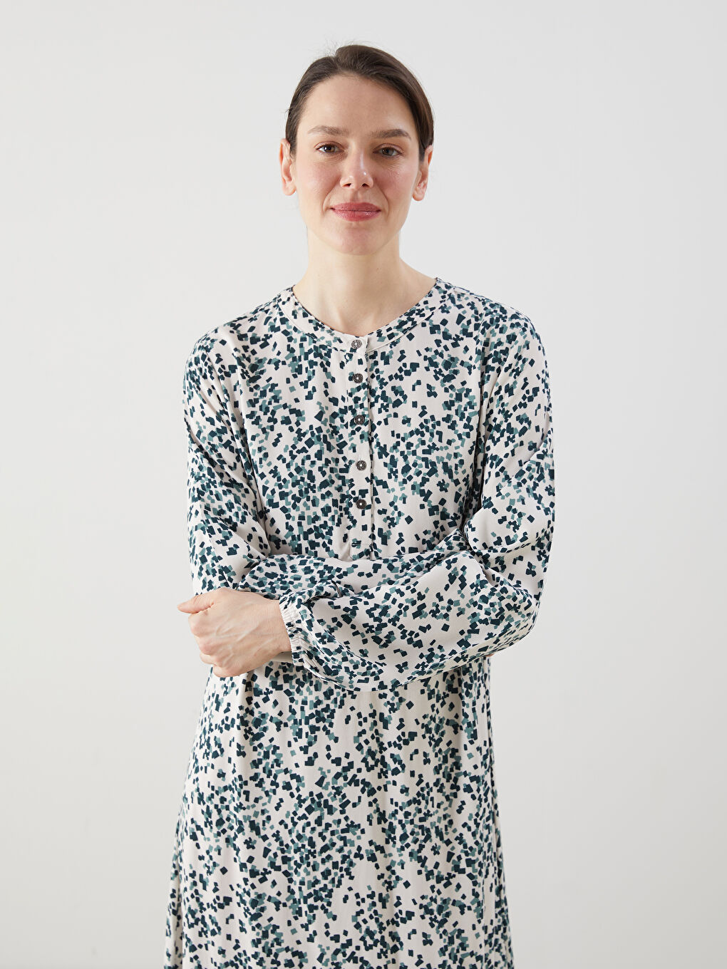 Crew Neck Patterned Women's Dress -S5GS11Z8-LQB