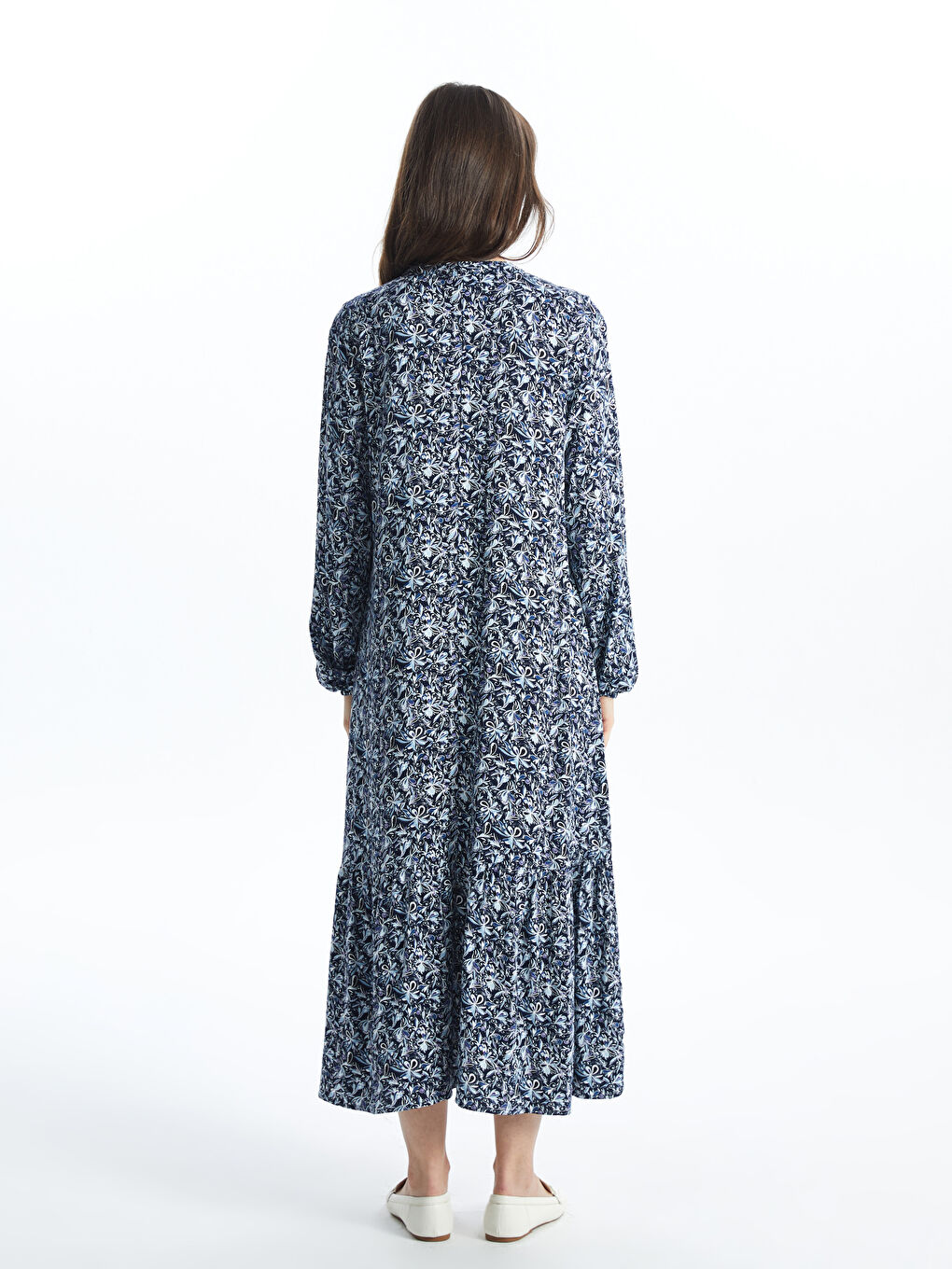 მრგვალი საყელო ნიმუშიანი ქალებისთვის კაბა-3