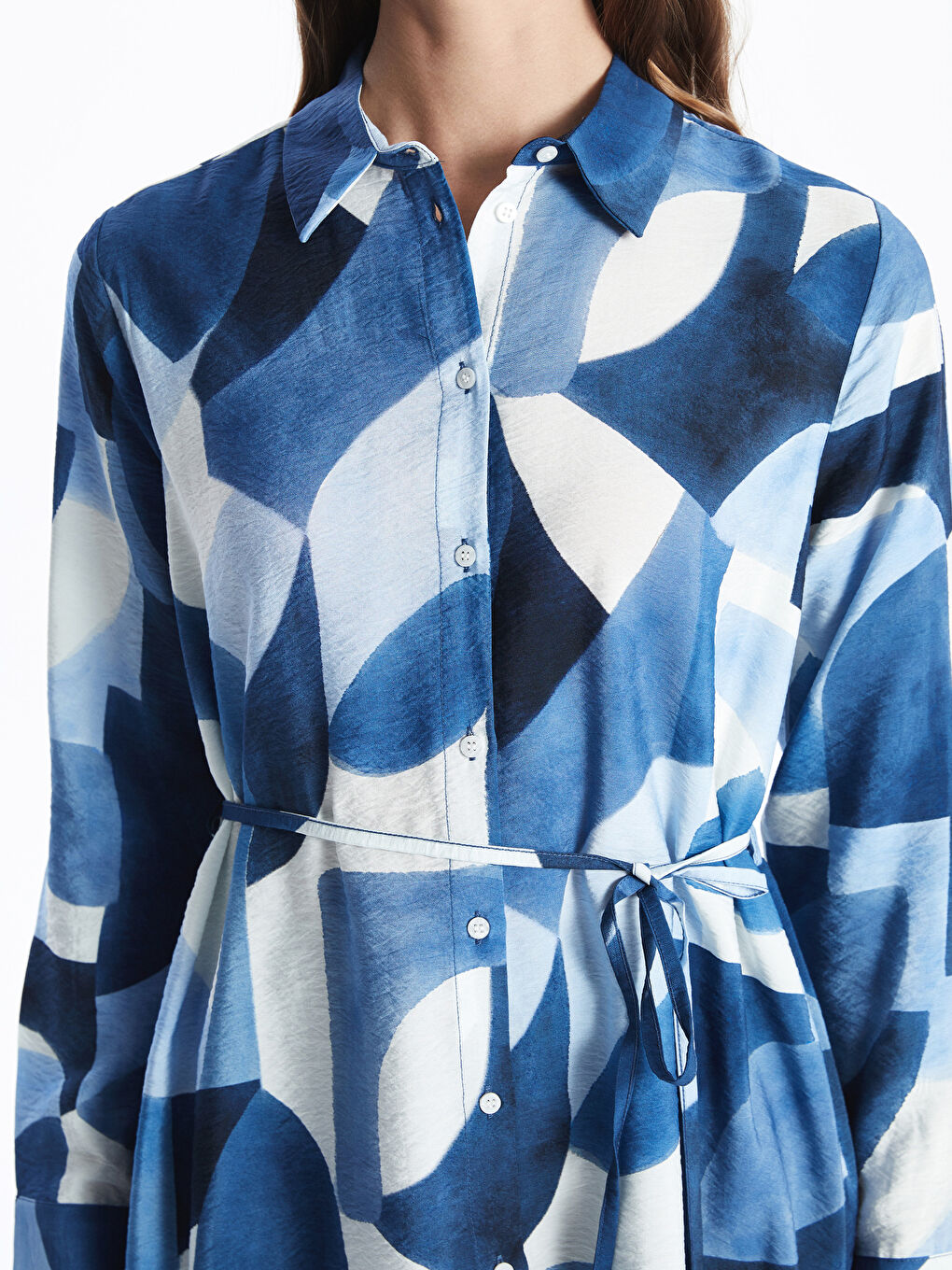 Mavi Desenli Kadın Gömlek Tunik-2