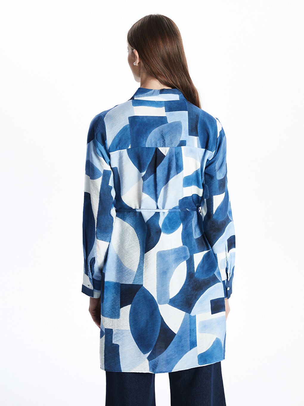Mavi Desenli Kadın Gömlek Tunik-3
