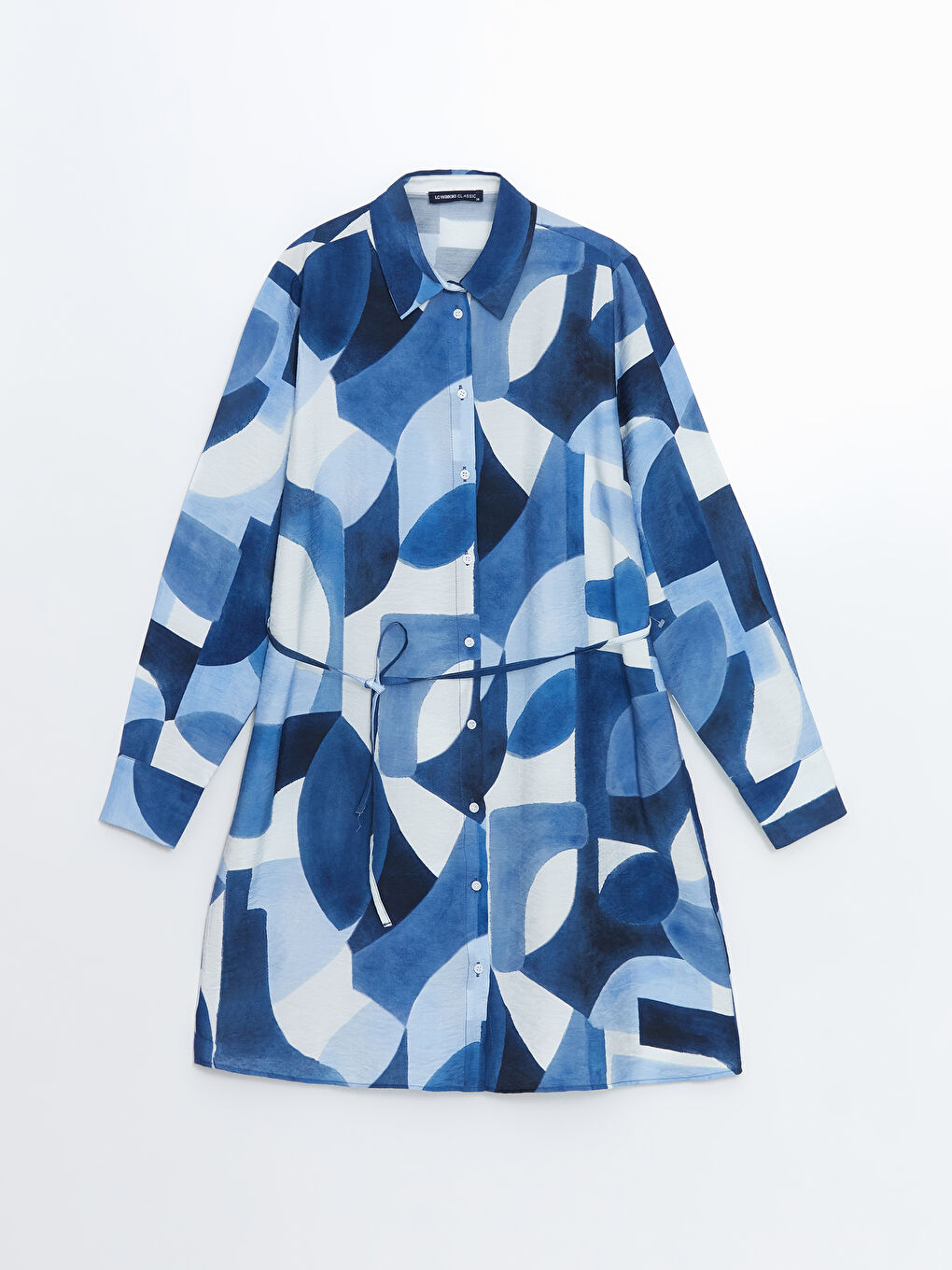 Mavi Desenli Kadın Gömlek Tunik-4