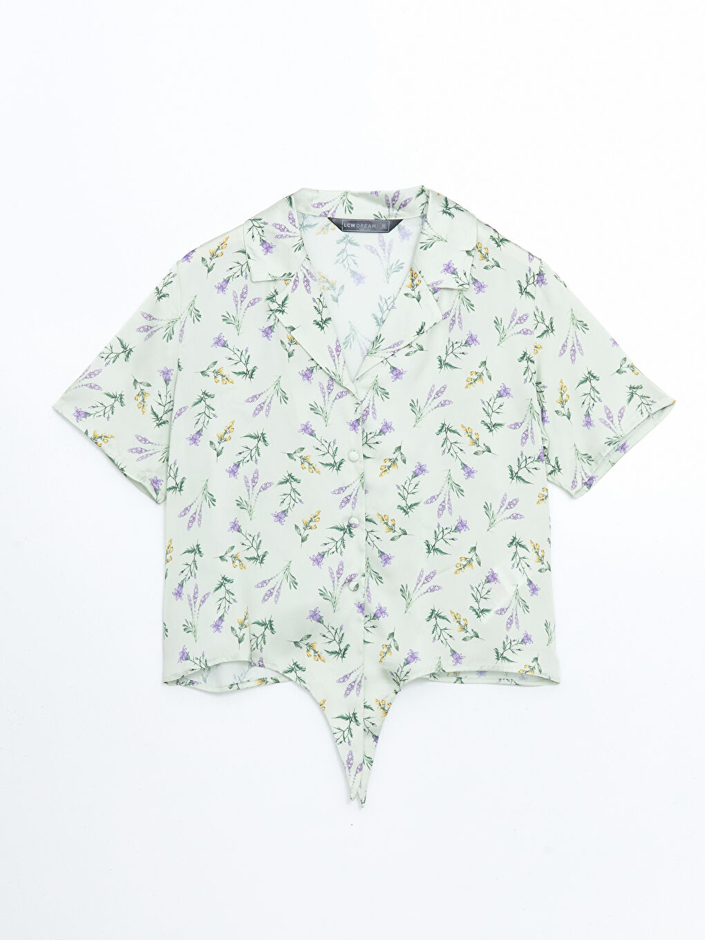 Yeşil Gömlek Yaka Çiçekli Kadın Pijama Üstü