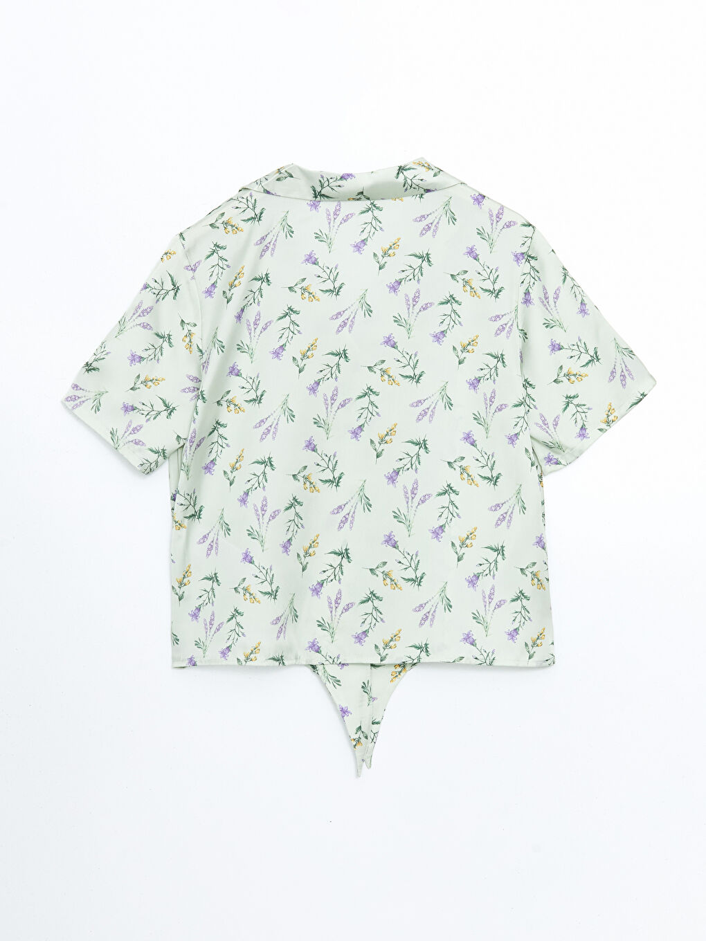 Yeşil Gömlek Yaka Çiçekli Kadın Pijama Üstü-1