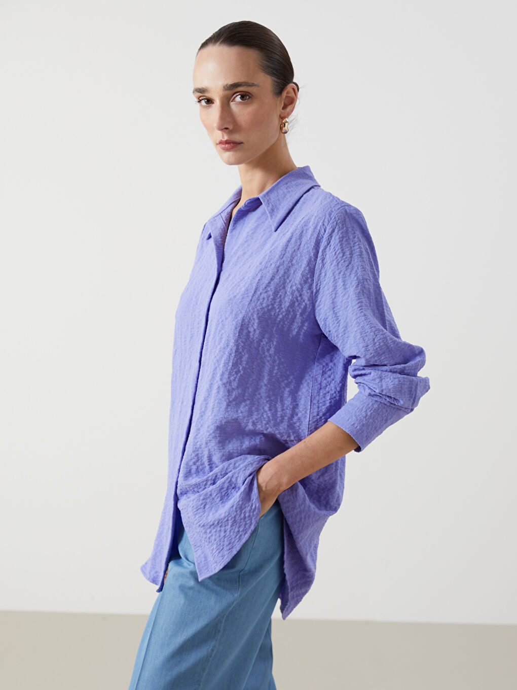 Loose Fit Seersucker Women's Shirt -S5GS56Z8-YDH