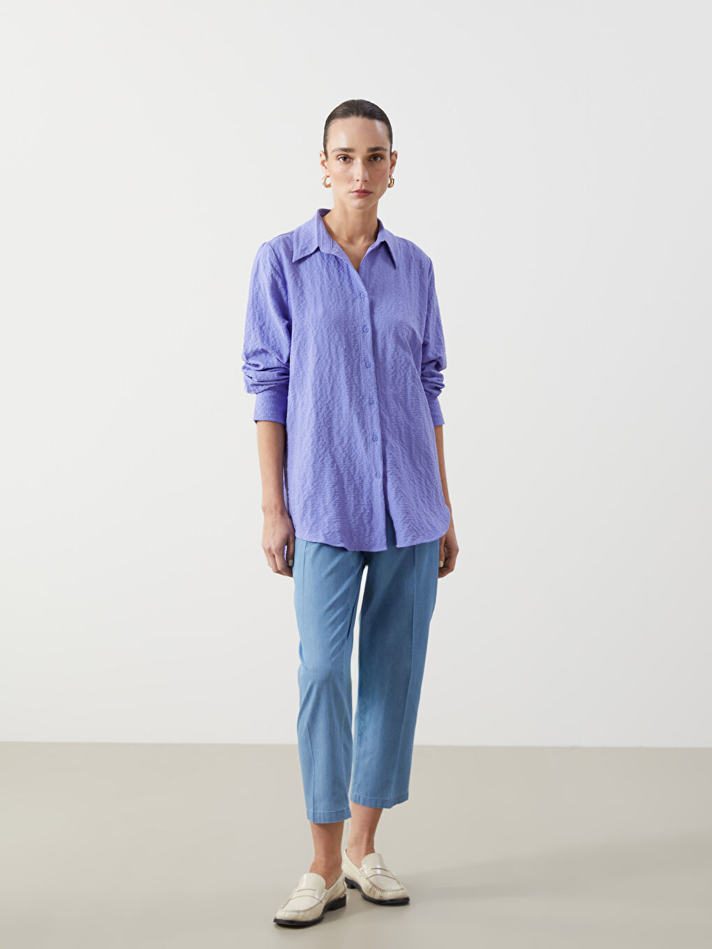 Loose Fit Seersucker Women's Shirt -S5GS56Z8-YDH