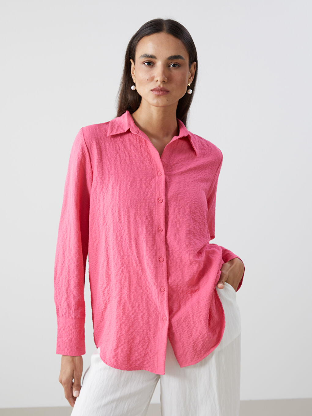 Loose Fit Seersucker Women's Shirt -S5GS56Z8-YVU