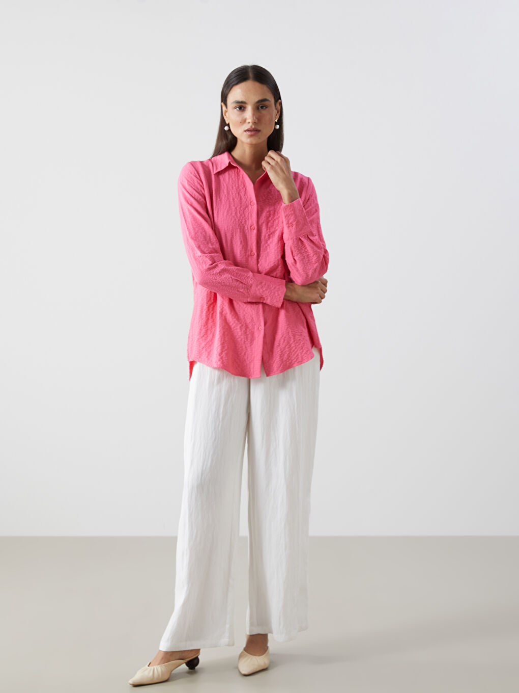Loose Fit Seersucker Women's Shirt -S5GS56Z8-YVU