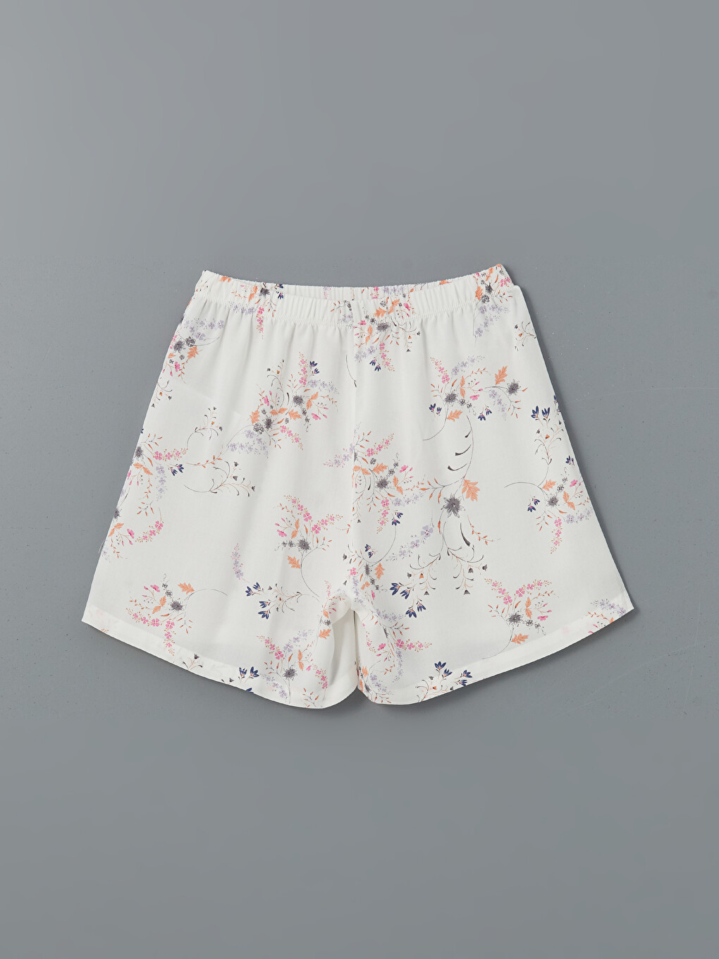 Ekru Beli Lastikli Çiçekli Kadın Şort Pijama Altı-1