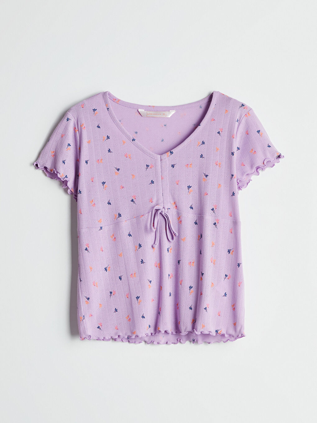 Lila V Yaka Çiçekli Kadın Pijama Üstü