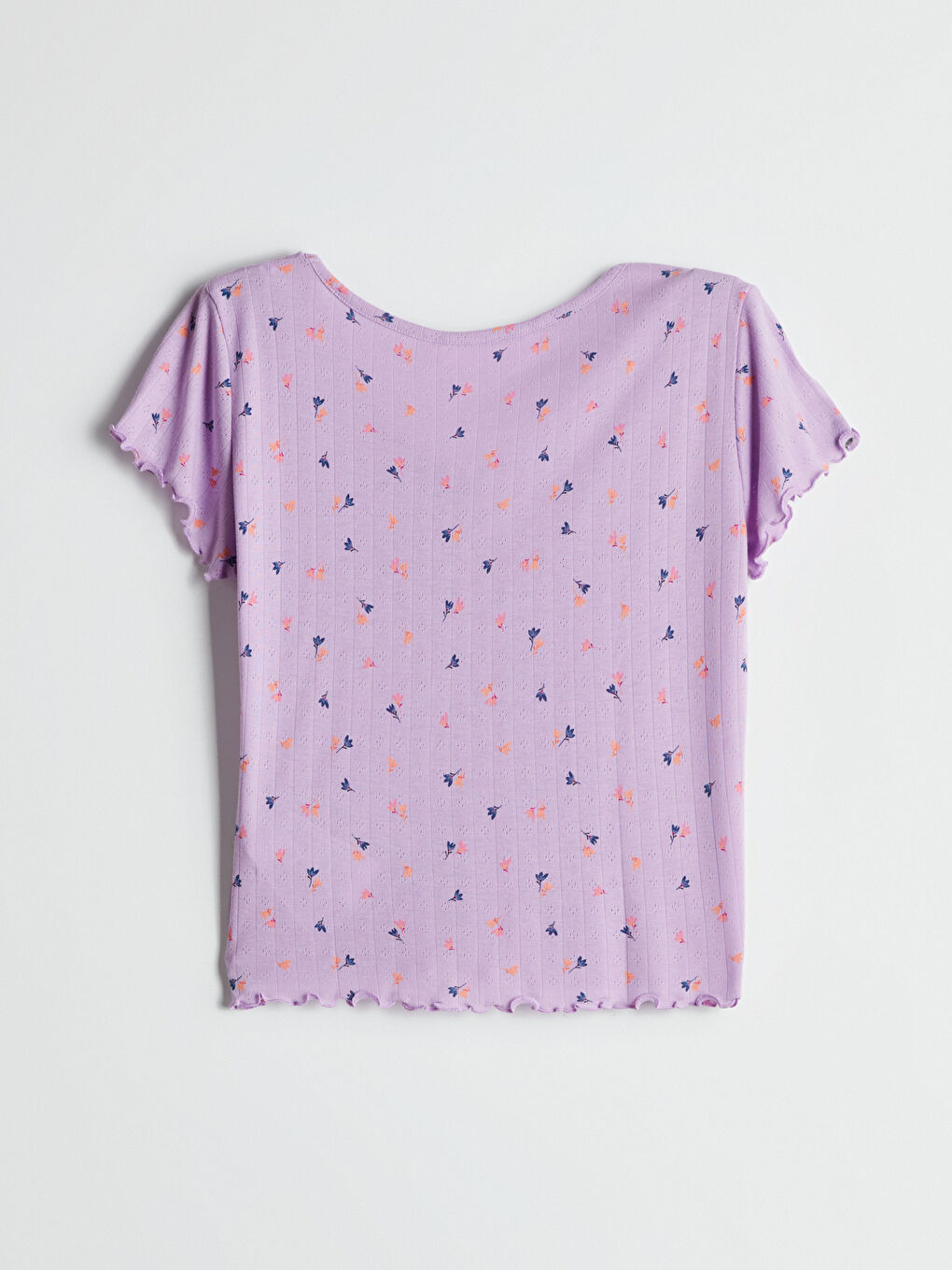 Lila V Yaka Çiçekli Kadın Pijama Üstü-1