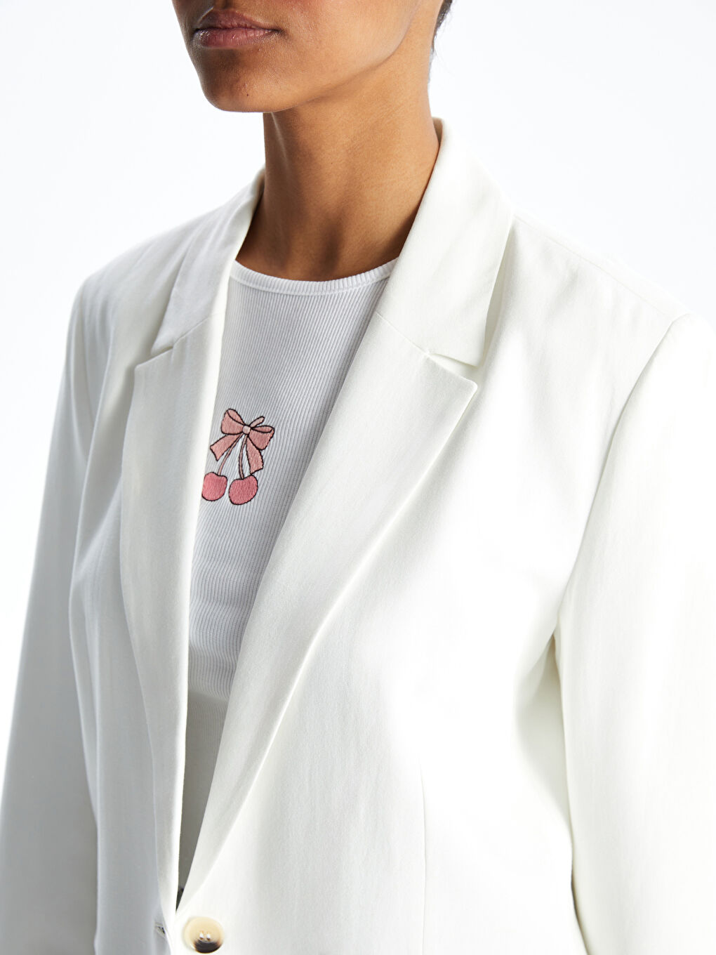 Beyaz Keten Karışımlı Kadın Blazer Ceket-2