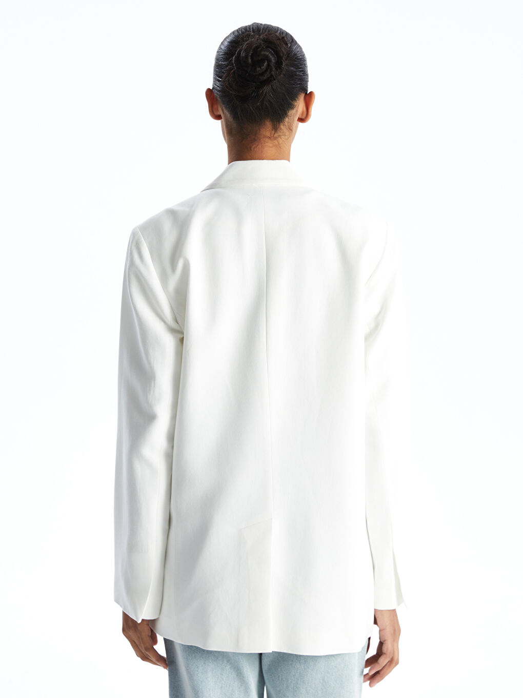 Beyaz Keten Karışımlı Kadın Blazer Ceket-3