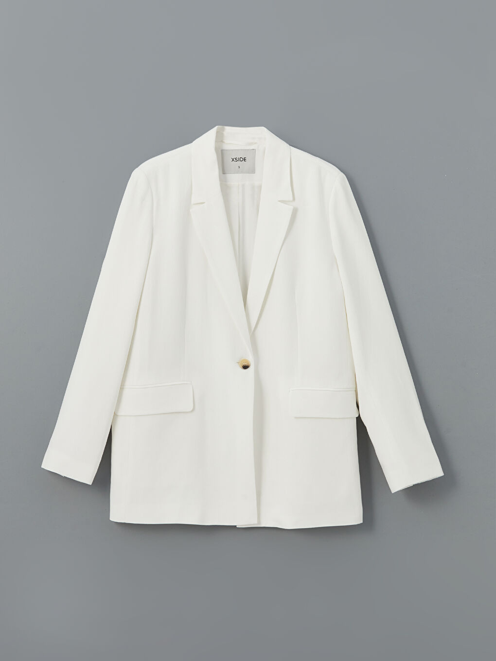 Beyaz Keten Karışımlı Kadın Blazer Ceket-4