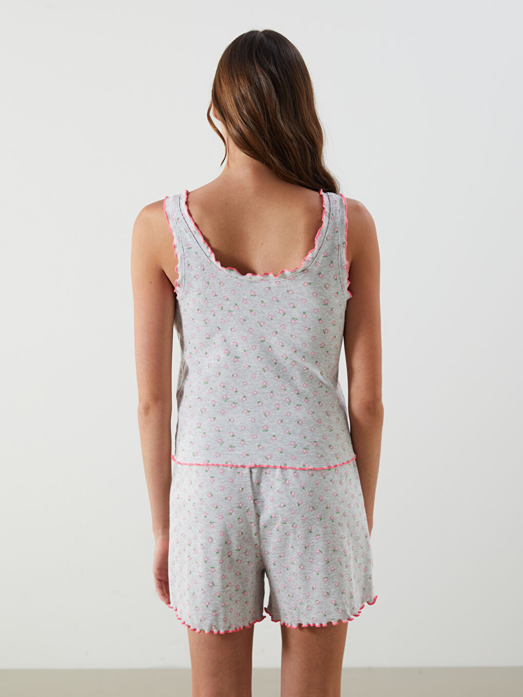U Neck Floral Women's Shortie Pyjama Set -S5GT01Z8-998