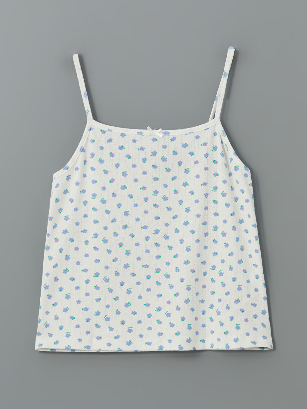 Ekru U Yaka Çiçekli Askılı Kadın Pijama Üst