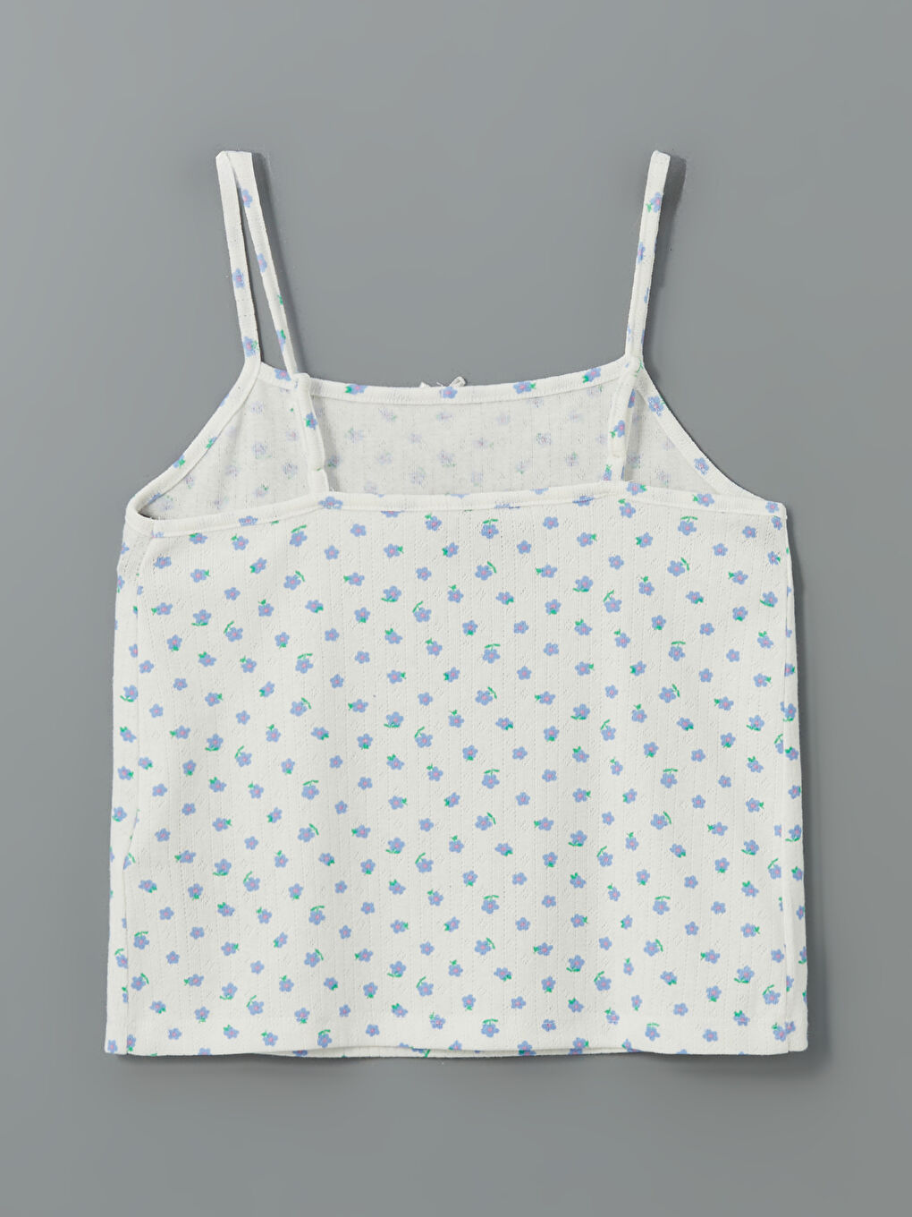 Ekru U Yaka Çiçekli Askılı Kadın Pijama Üst-1