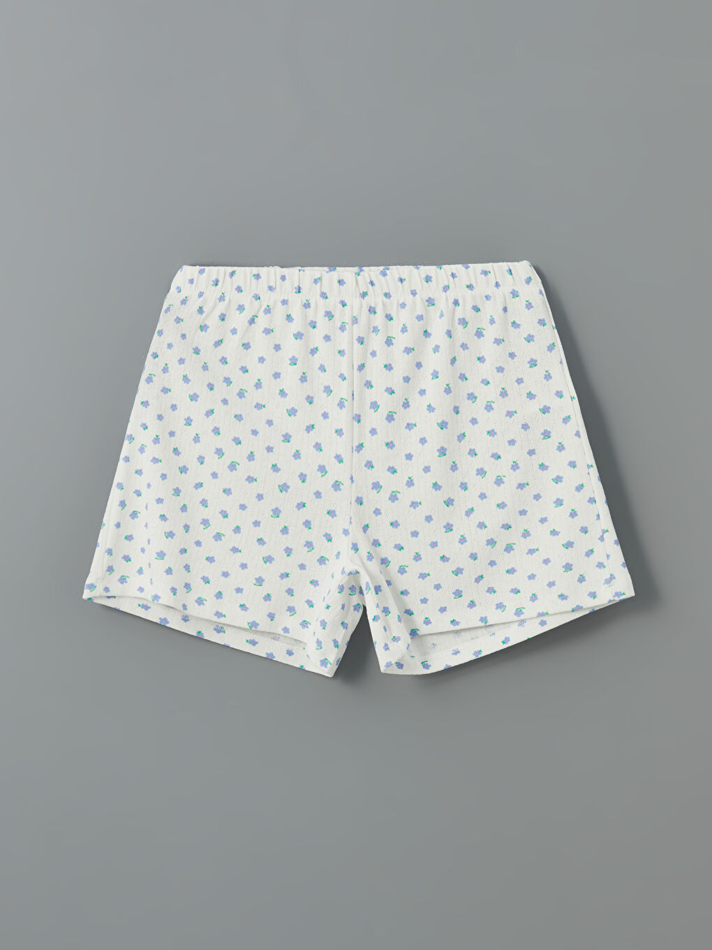 Ekru Beli Lastikli Çiçekli Kadın Şort Pijama Altı