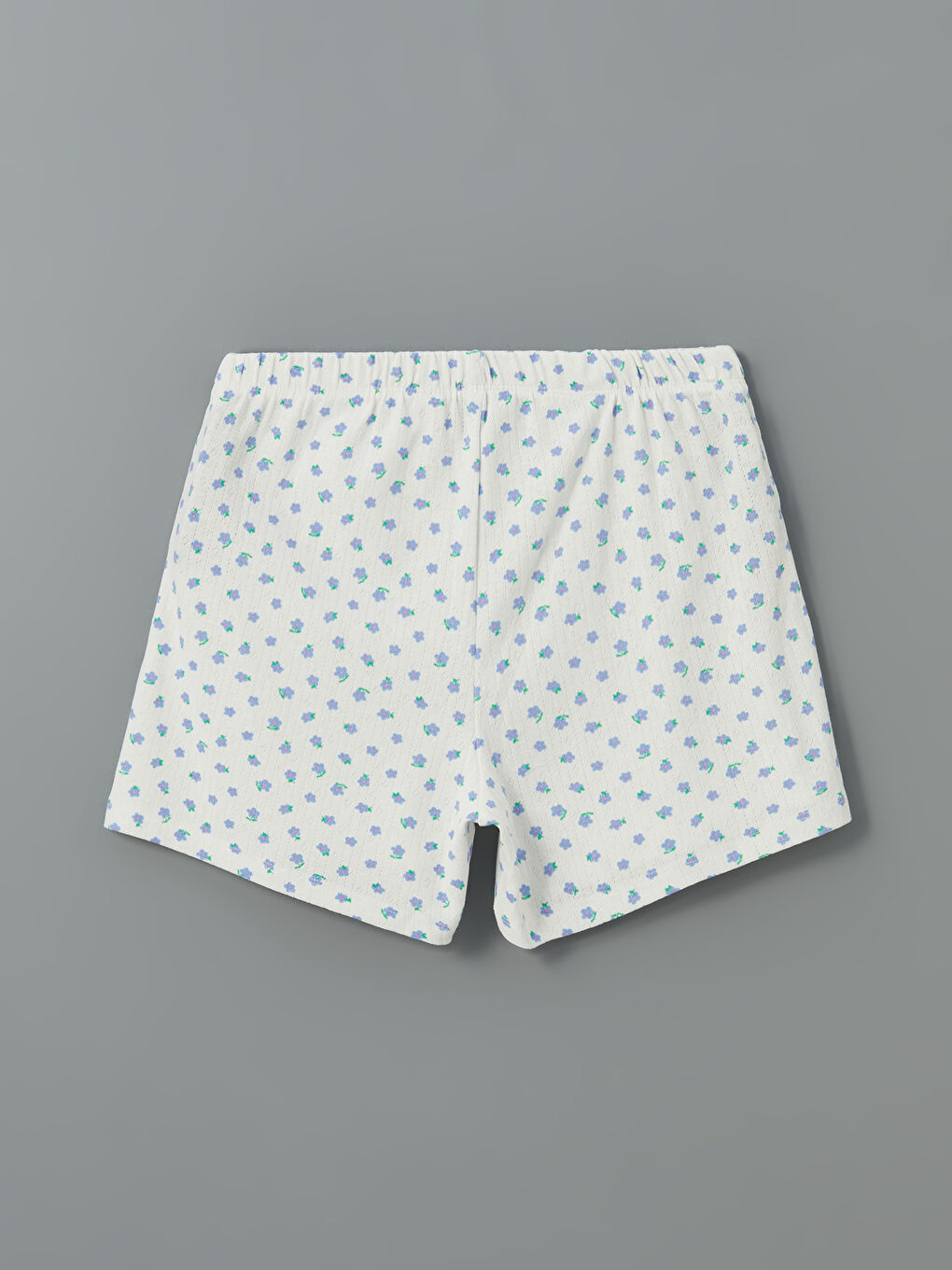 Ekru Beli Lastikli Çiçekli Kadın Şort Pijama Altı-1