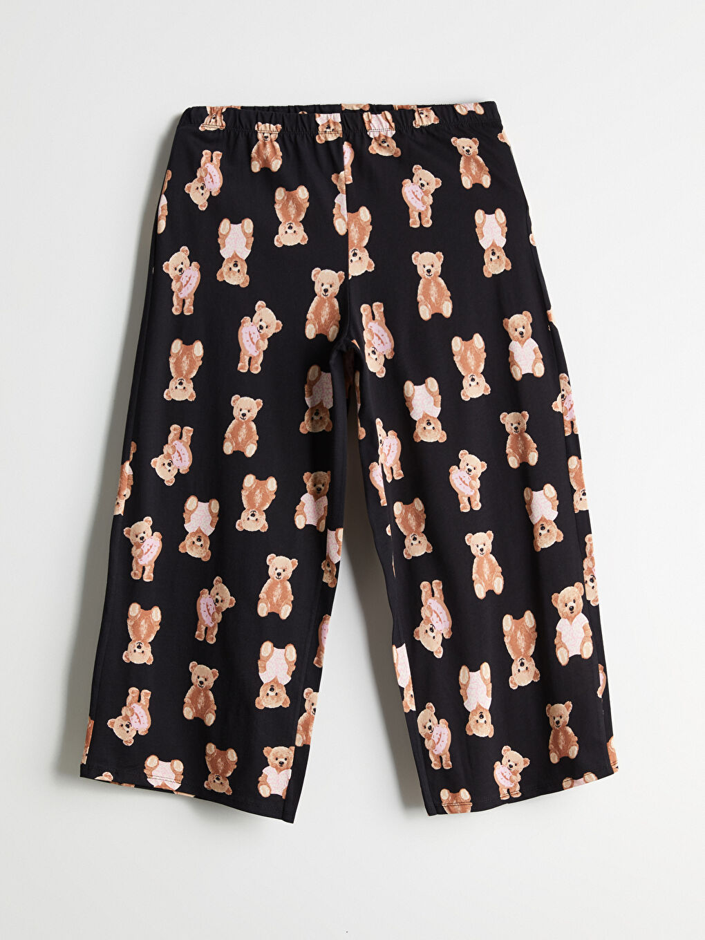 Siyah Beli Lastikli Ayı Teddy Baskılı Kadın Kapri Pijama Altı