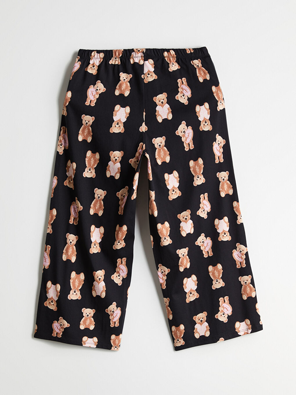 Siyah Beli Lastikli Ayı Teddy Baskılı Kadın Kapri Pijama Altı-1