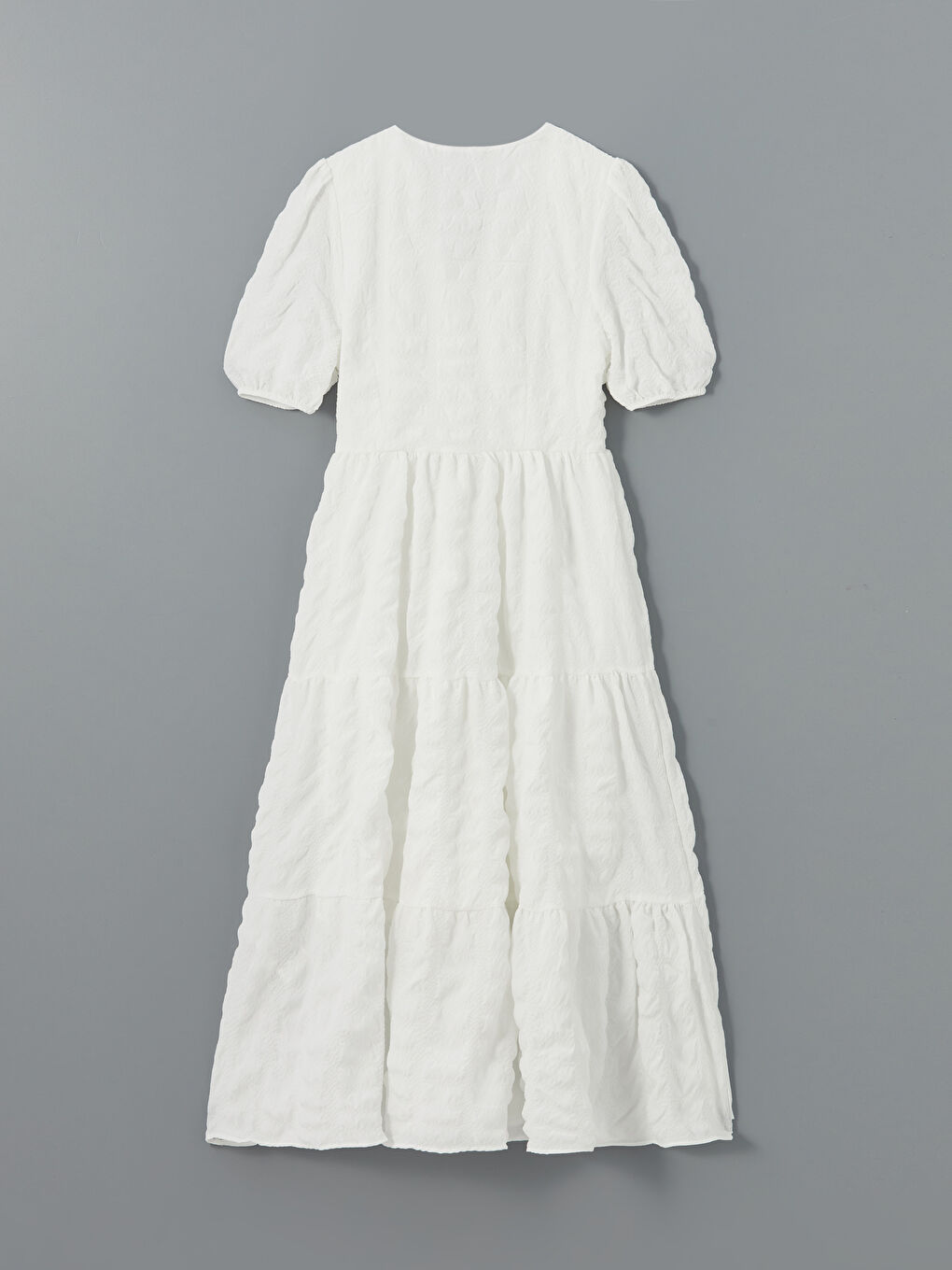 Beyaz Kruvaze Yaka Dokulu Elbise-5