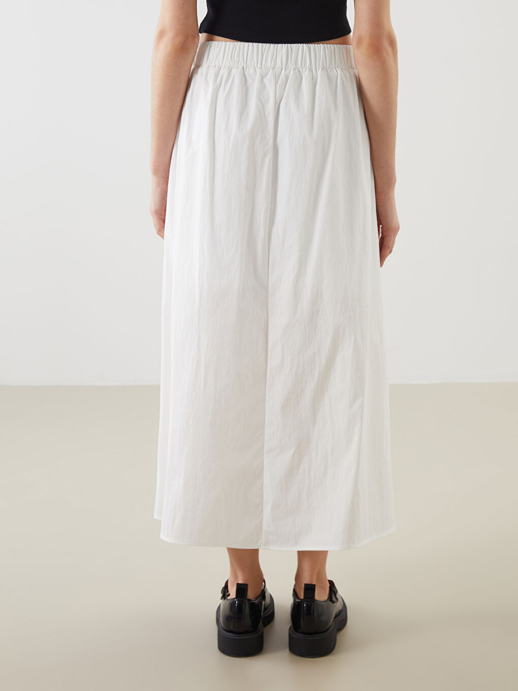 Ekru Beli Lastikli Standart Fit Etek-3