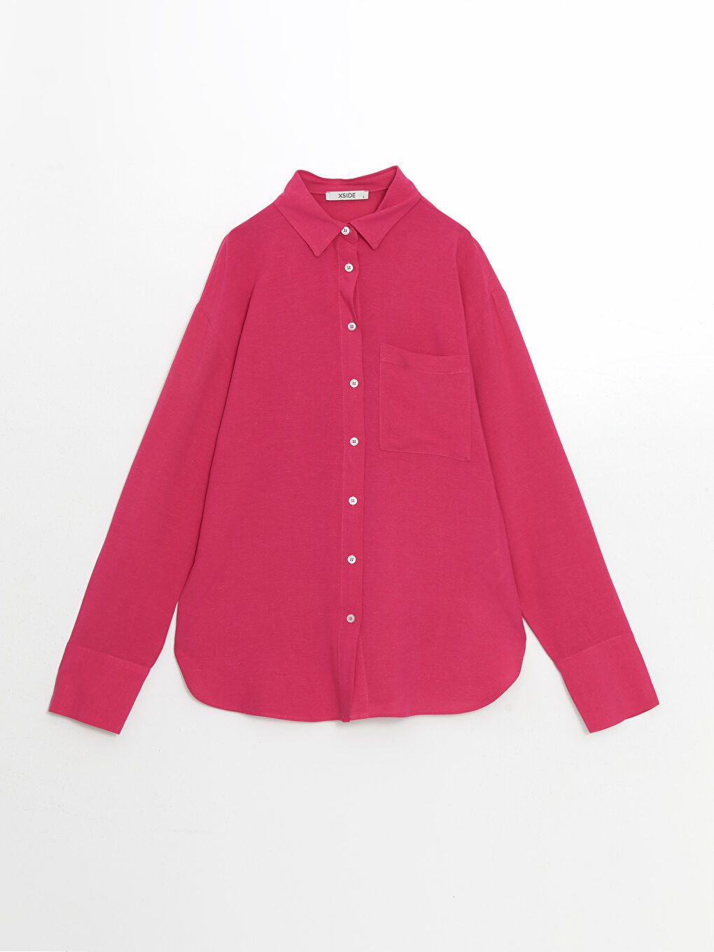 Fuşya Keten Karışımlı Kadın Gömlek-4