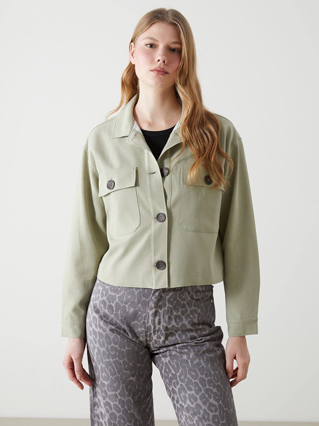 Shirt Collar Linen Blend Women’S Jacket -S5GT41Z8-YUA
