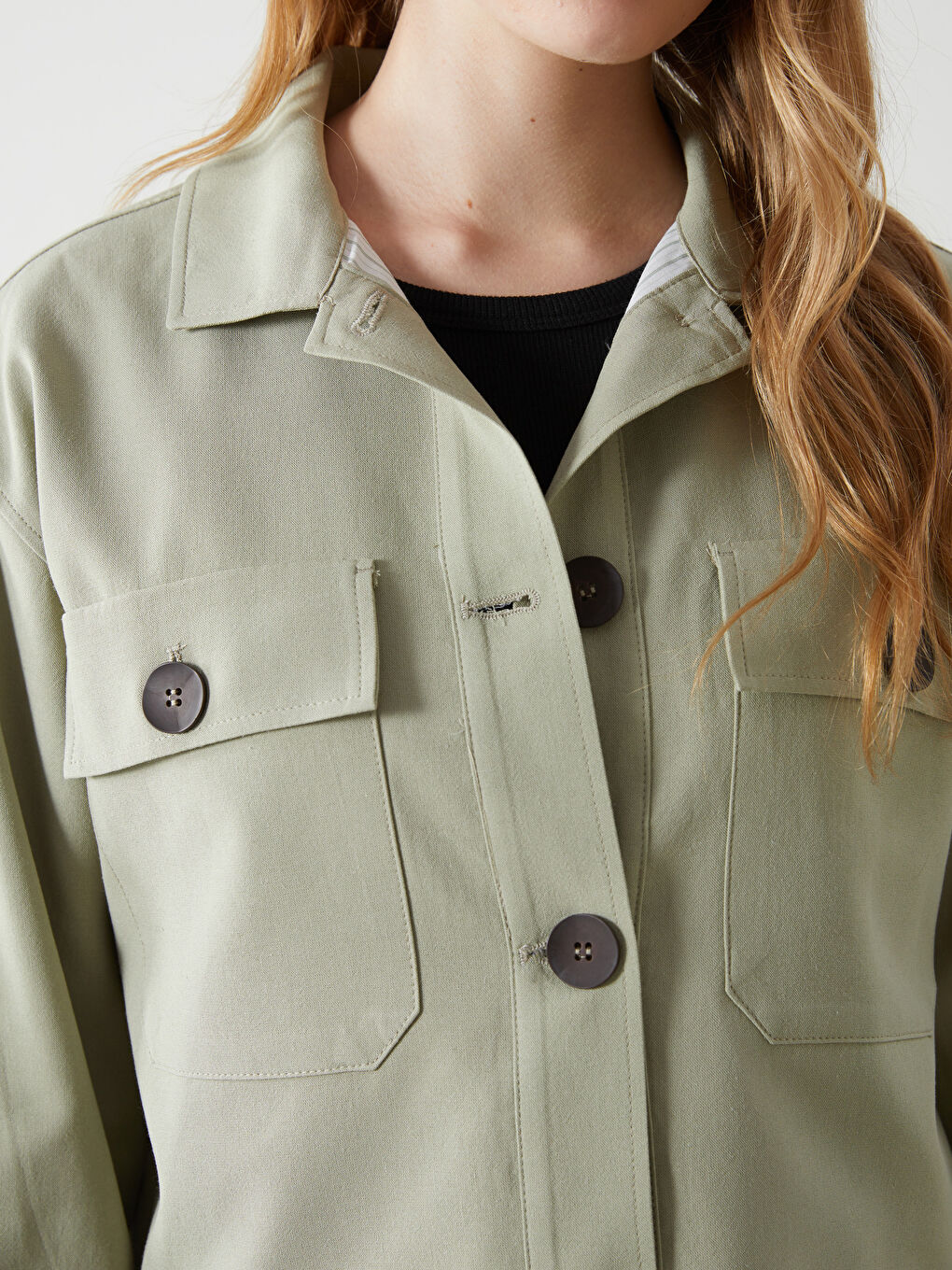 Shirt Collar Linen Blend Women’S Jacket -S5GT41Z8-YUA
