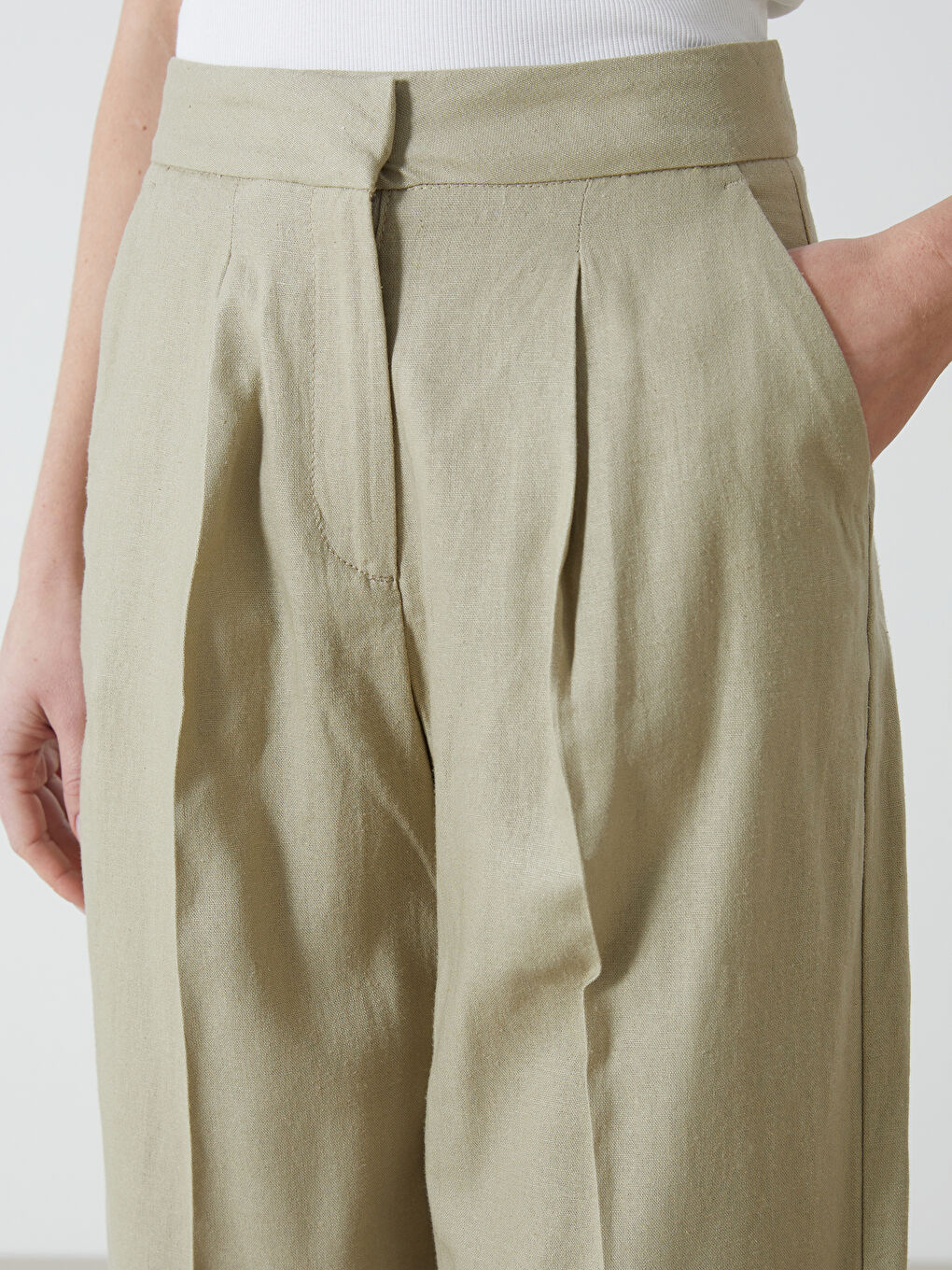 Tapered Fit Linen-Blend Women's Trousers -S5GT44Z8-YSB