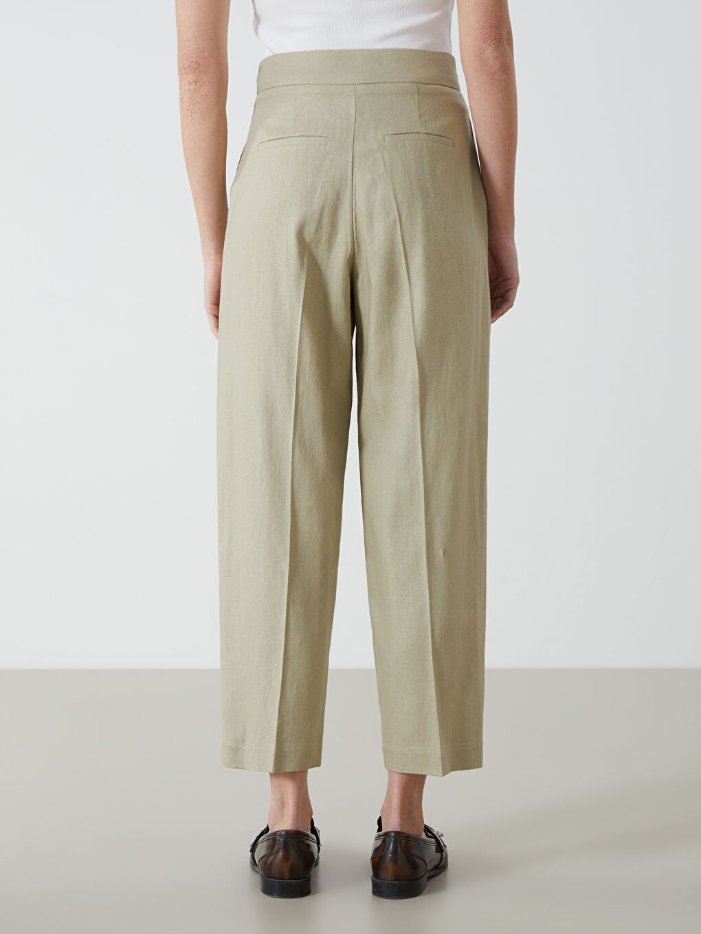 Tapered Fit Linen-Blend Women's Trousers -S5GT44Z8-YSB