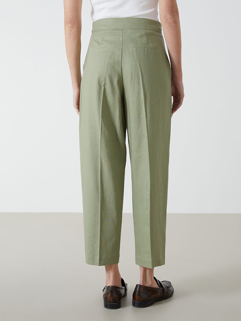 Tapered Fit Linen-Blend Women's Trousers -S5GT44Z8-YUA