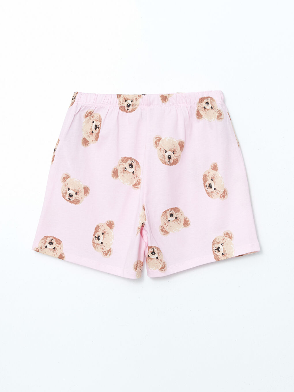 Pembe Beli Lastikli Ayı Baskılı Kadın Şort Pijama Altı	