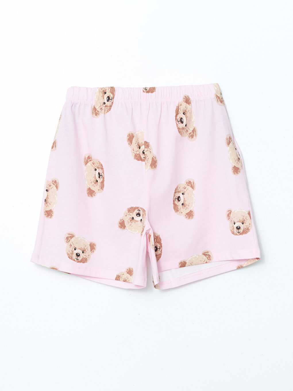 Pembe Beli Lastikli Ayı Baskılı Kadın Şort Pijama Altı	-1