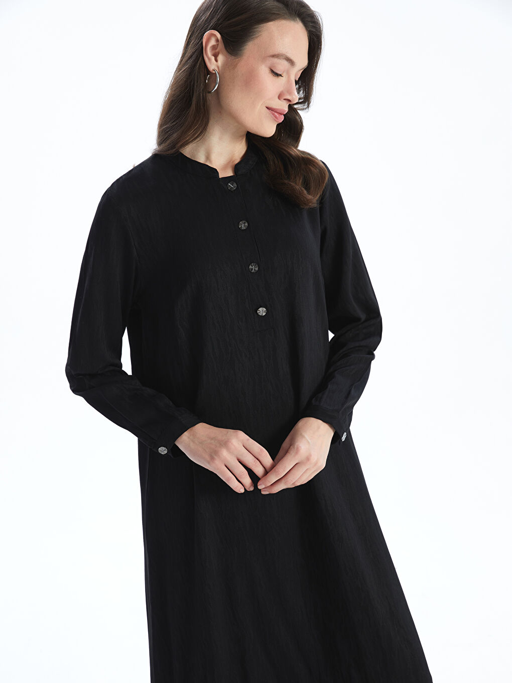 Grandad Collar Patterned Women's Dress-1