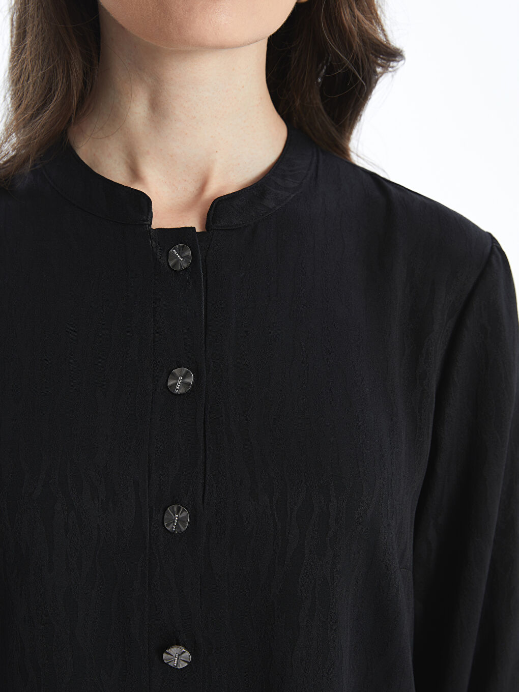 Grandad Collar Patterned Women's Dress-2