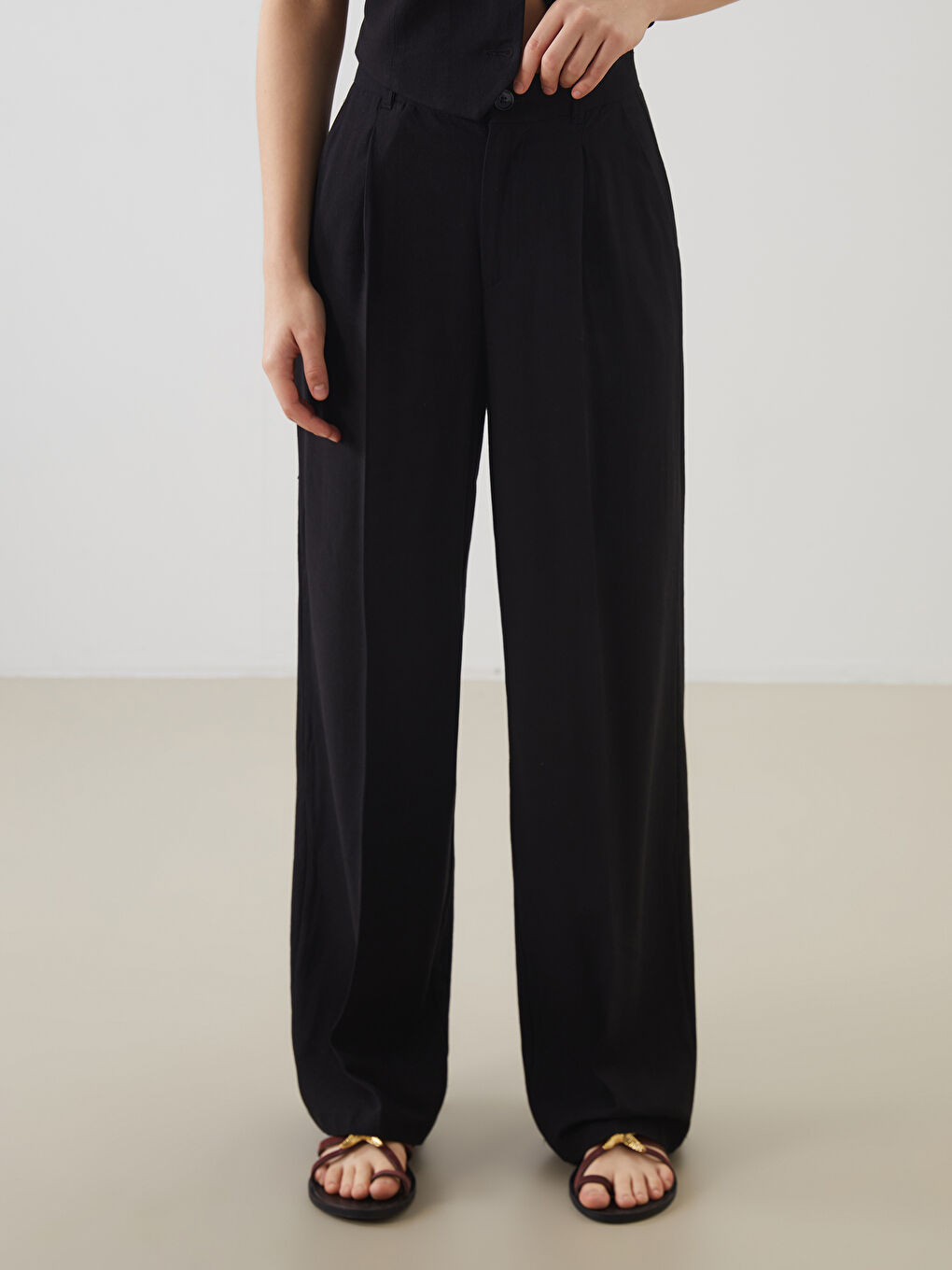 Loose Fit Linen Blend Women's Trousers -S5GT53Z8-CVL