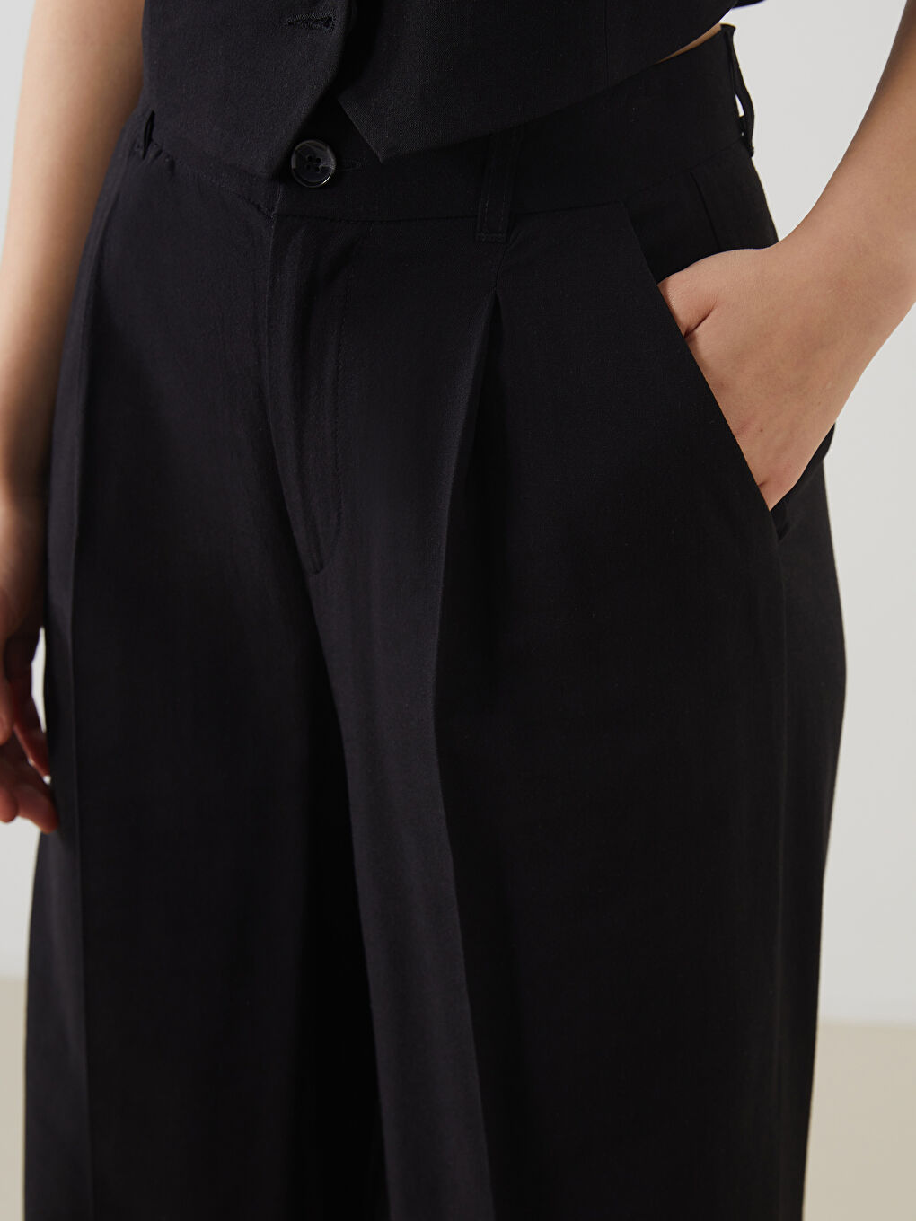 Loose Fit Linen Blend Women's Trousers -S5GT53Z8-CVL